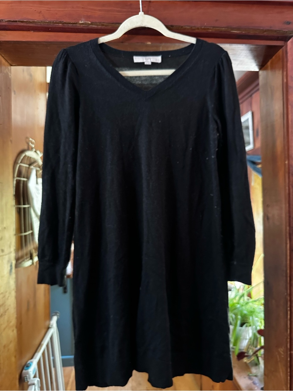 LOFT Black V-Neck Long Sleeve Knit Dress
